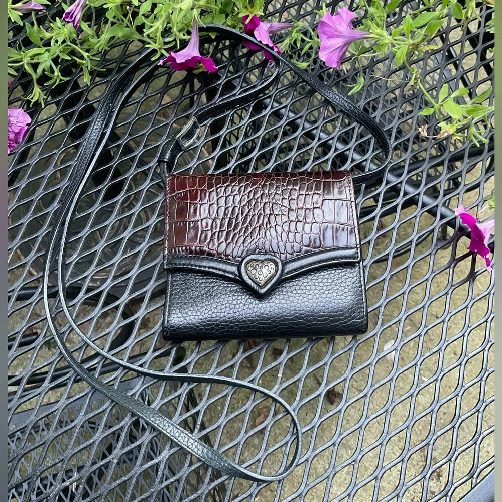 Cute Brighton Black & Brown Silver Heart & Hardware Removable Strap Wallet Bag! - Picture 1 of 16